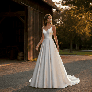 Satin wedding dress at Jax wedding venue.