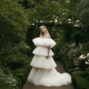 Layered tulle wedding dress at Jax wedding venue.